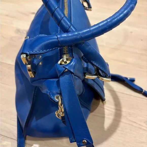 Chloe Marcie Satchel Navy Shoulder Bag with Gold Details